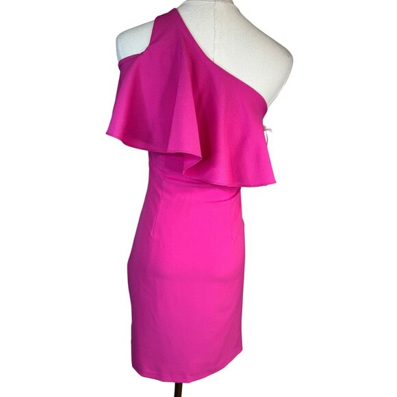 2/$30 Dear Moon Hot Pink One-Shoulder Ruffle Mini Dress - Picture 3 of 15